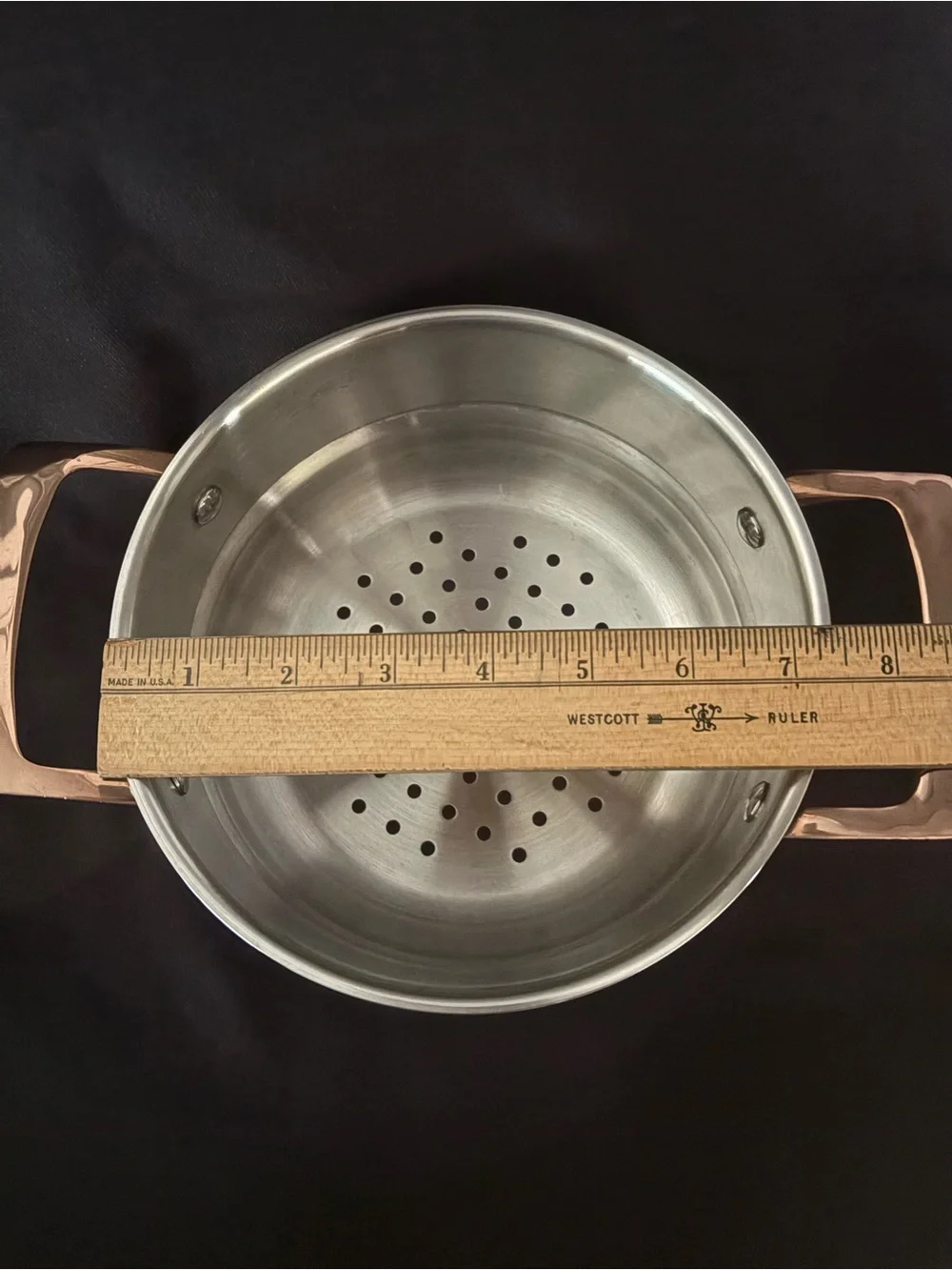 Viking Stainless Steel Steamer Insert Pot with Copper Rose Gold Handles